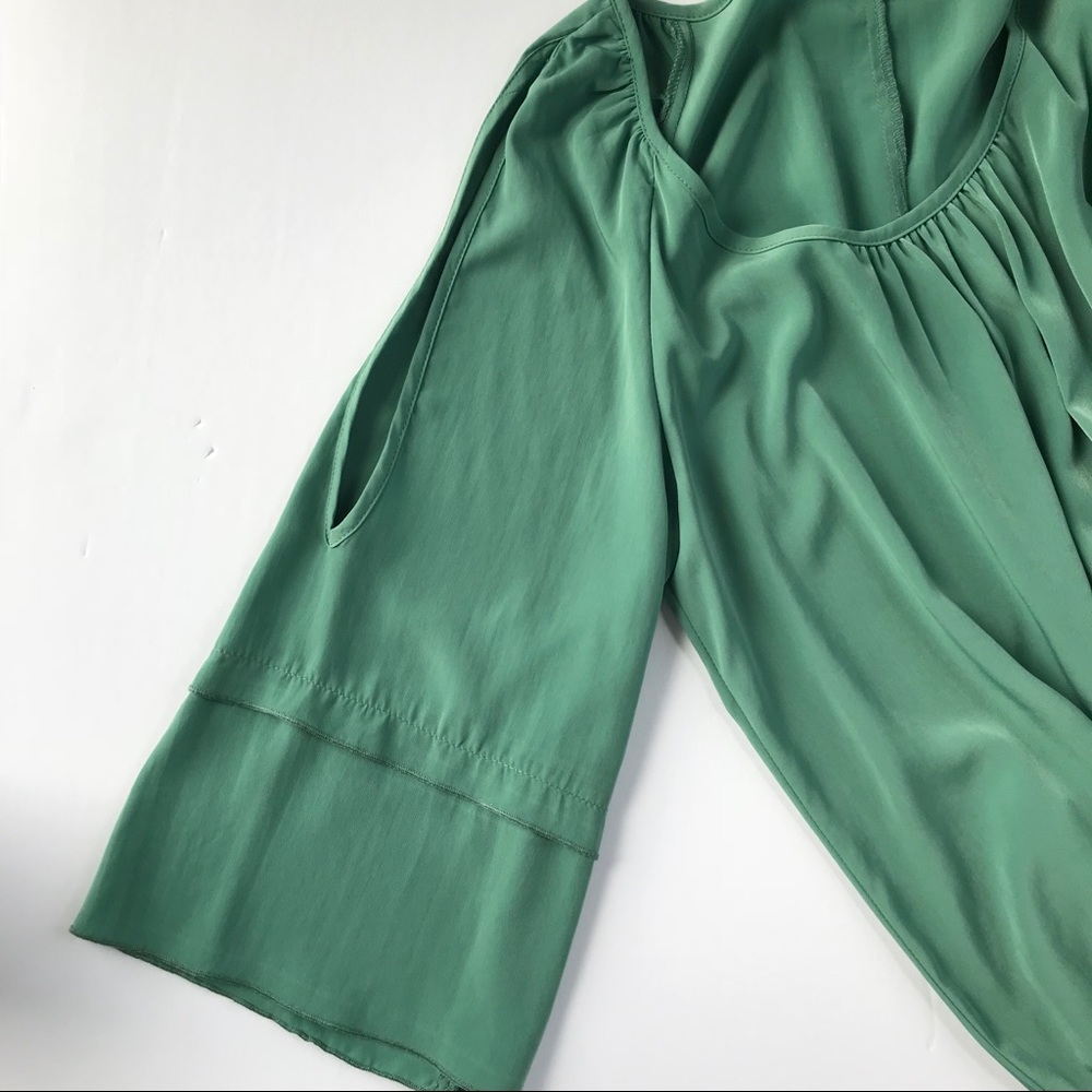 Mint Green Cold-Shoulder Blouse with Bell Sleeves